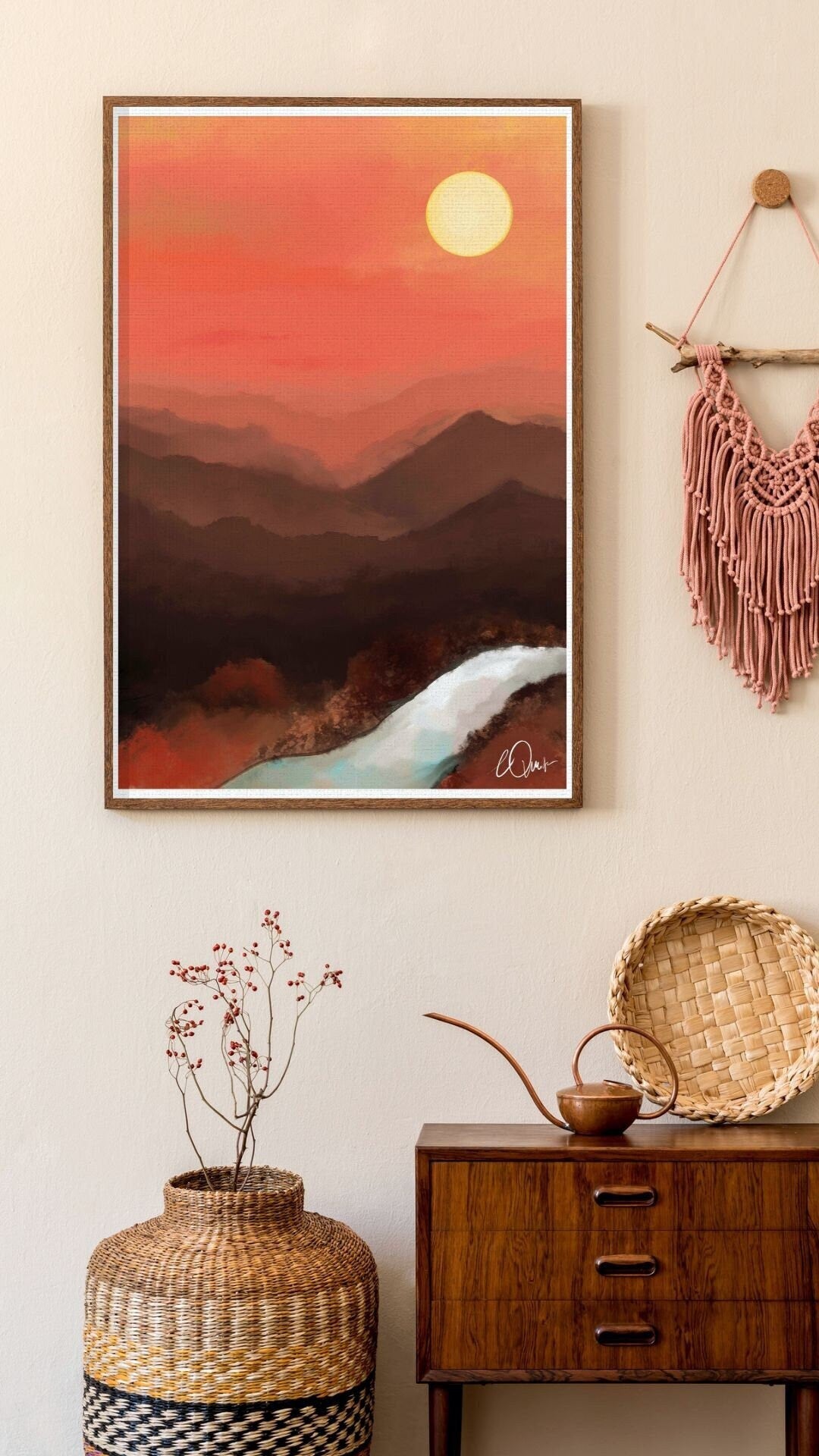 Abstract Mountain Sunset Poster - Terracotta and Burnt Orange Landscape, Minimalist Desert Wall Art, Digital Download