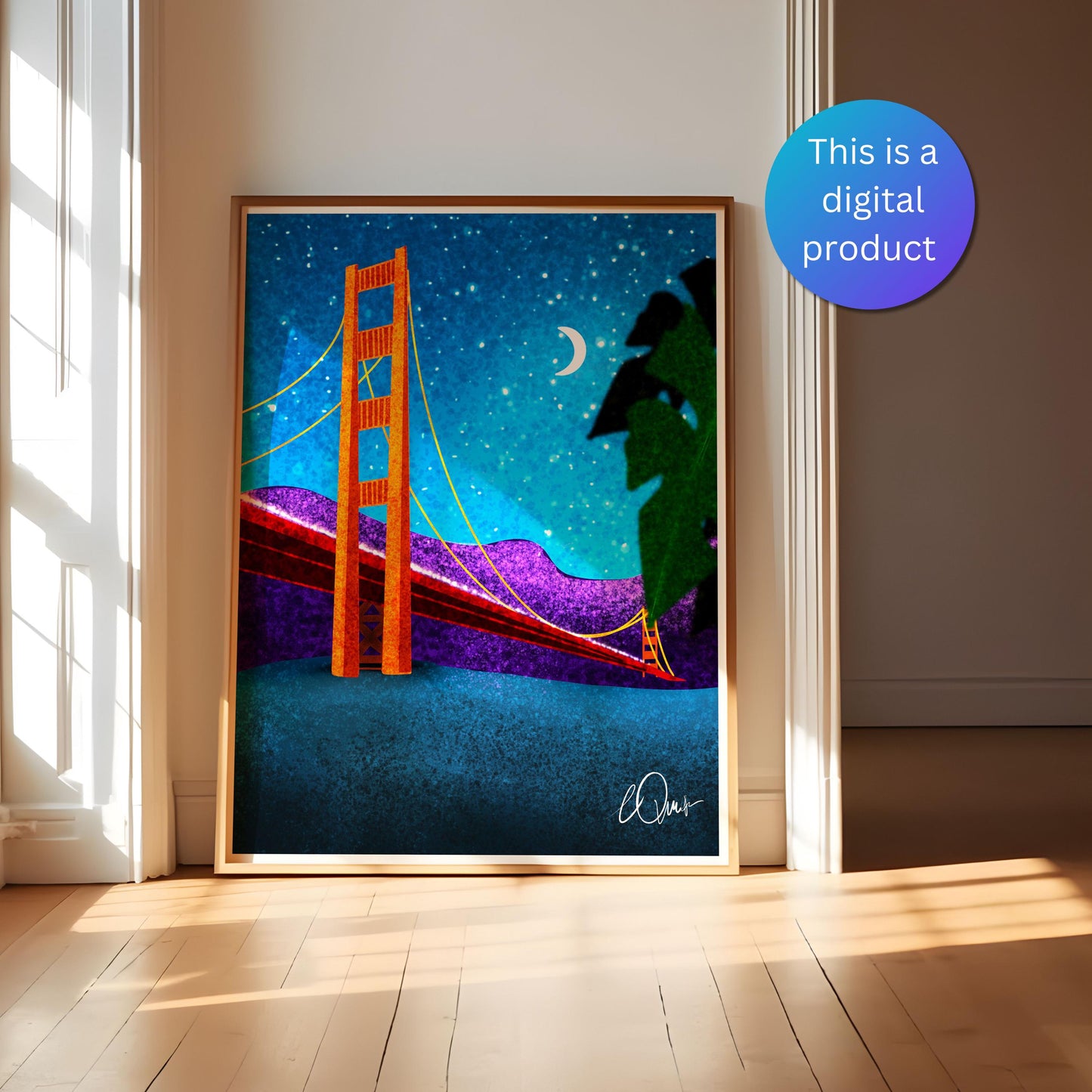 San Francisco Travel Souvenir Art - Stylized Bridge Illustration, Meaningful Gift for California Lovers Digital Download