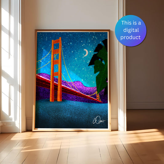 San Francisco Travel Souvenir Art - Stylized Bridge Illustration, Meaningful Gift for California Lovers Digital Download