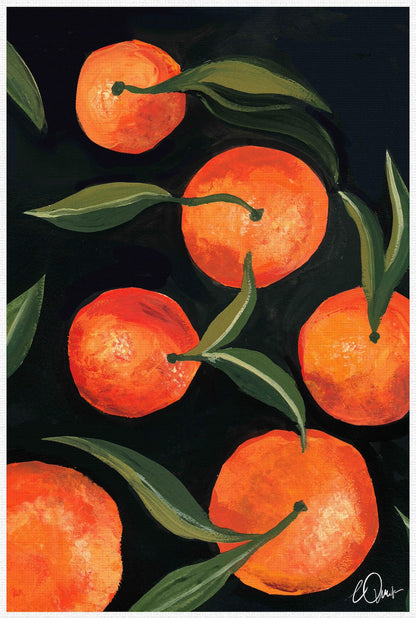 Summer Citrus Fruit Poster - Fresh Orange & Green Leaf Art, Bright Dining Room Wall Decor UNFRAMED