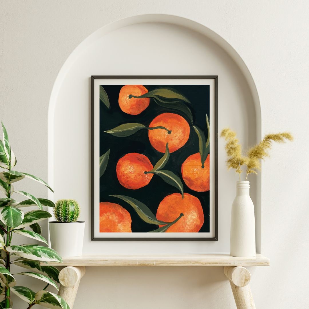 Summer Citrus Fruit Poster - Fresh Orange & Green Leaf Art, Bright Dining Room Wall Decor UNFRAMED