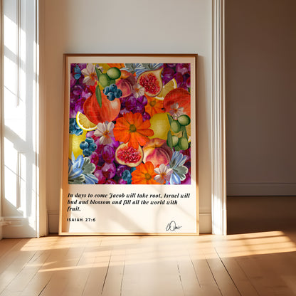 Abundance & Blessing Art Print - Symbolic Biblical Fruit Harvest, Encouragement Gift for New Home UNFRAMED