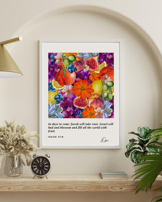 Abundance & Blessing Art Print - Symbolic Biblical Fruit Harvest, Encouragement Gift for New Home Digital Download