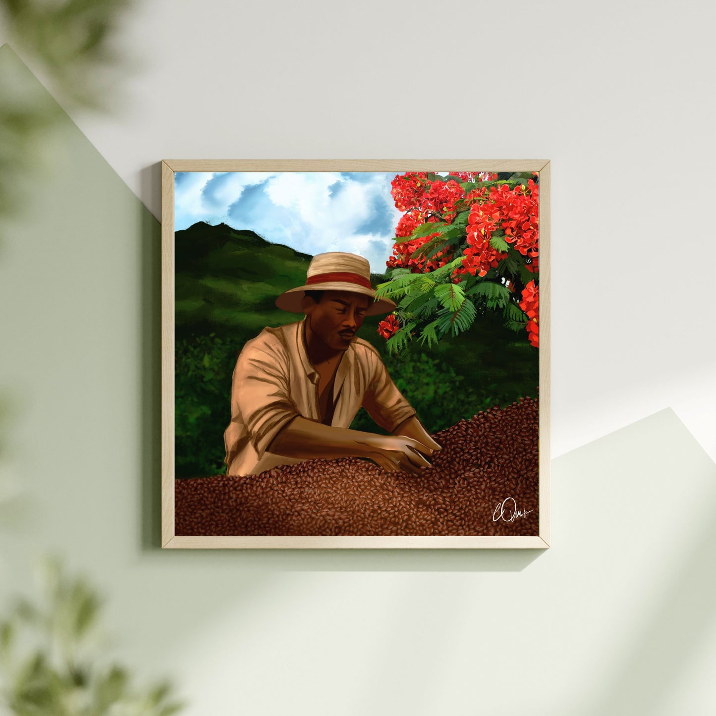 Tropical Landscape Portrait - Warm Earth Tones and Lush Greenery Art, Meaningful Gift for Coffee Enthusiasts UNFRAMED
