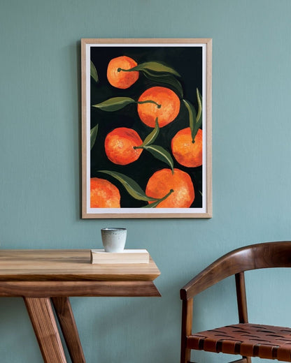 Summer Citrus Fruit Poster - Fresh Orange & Green Leaf Art, Bright Dining Room Wall Decor UNFRAMED