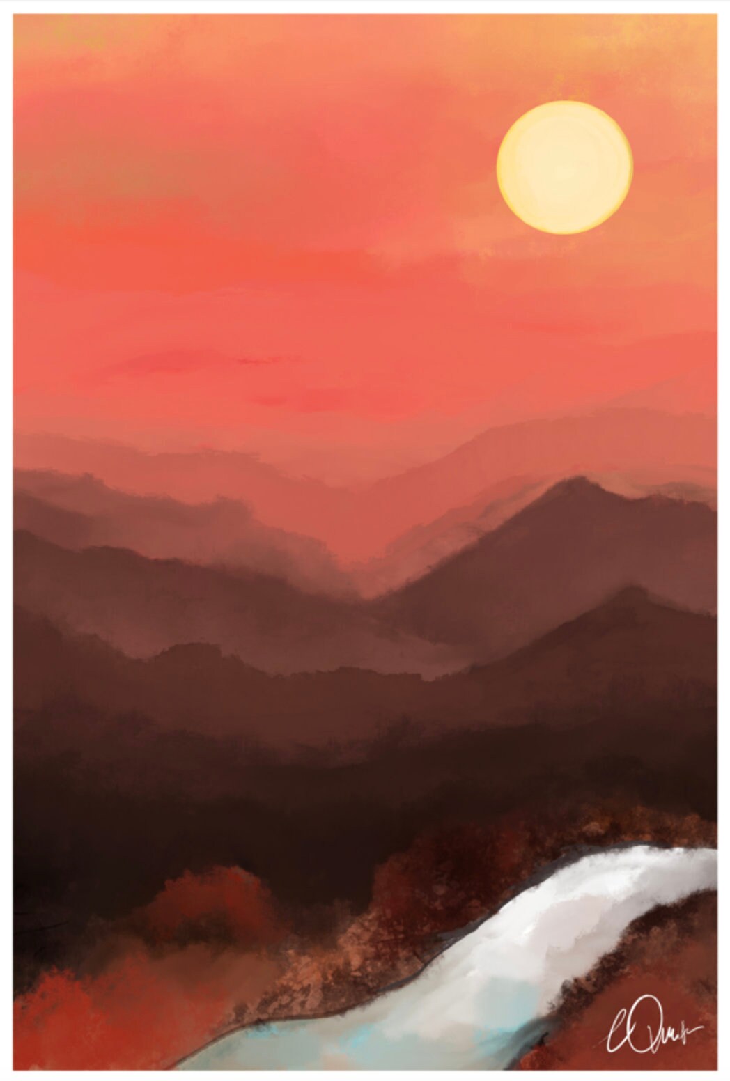 Abstract Mountain Sunset Poster - Terracotta and Burnt Orange Landscape, Minimalist Desert Wall Art, Digital Download