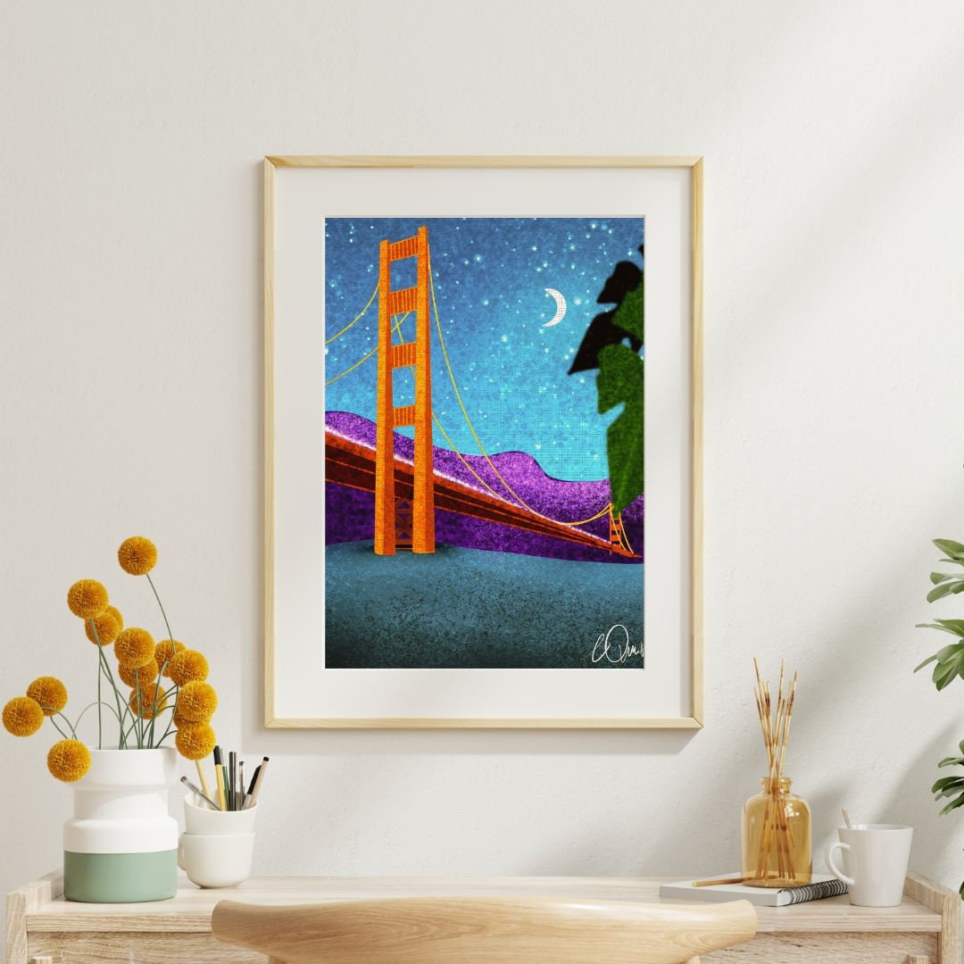 San Francisco Travel Souvenir Art - Stylized Bridge Illustration, Meaningful Gift for California Lovers Digital Download