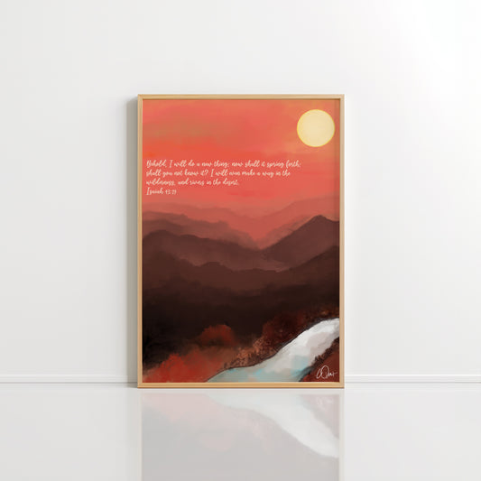 Isaiah 43:19 Bible Verse Wall Art - Rivers in the Desert Sunset Landscape Print - Modern Christian Home Decor UNFRAMED