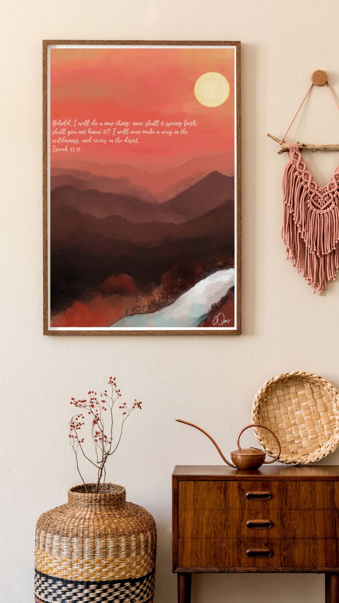 Isaiah 43:19 Bible Verse Wall Art - Rivers in the Desert Sunset Landscape Print - Modern Christian Home Decor UNFRAMED